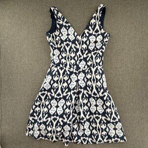 Gap Fit & Flare Dress Blue & White Sleeveless Lined Cotton & Linen Side Zipper 0